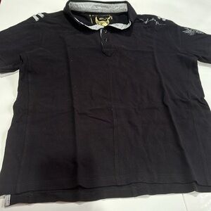 Firetrap black polo with shoulder straps and eagle on sleeve in XL slim
